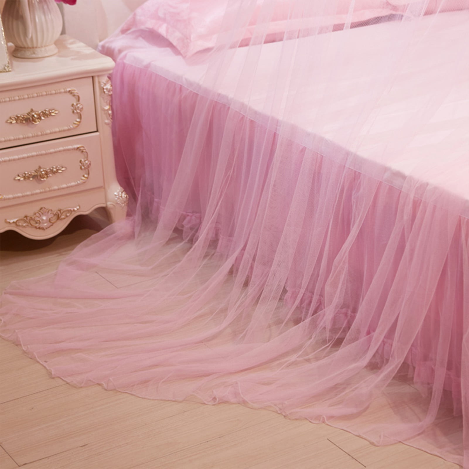 LAZIOEGR Elegant Dome Bed Canopy Fine Mesh Single Entrance Bed Net for 47.2 to 70.8 inches / 1.2 to 1.8 m Bed Romantic Princess Style Bedroom Decoration Pink