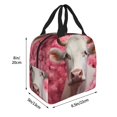 thumbnail image 2 of Yiaed Flower White Cow Print Insulated Lunch Bag Reusable Cute Tote Lunch Box, Leakproof Cooler Lunch Bags for Work Office Travel School Picnic, 2 of 5