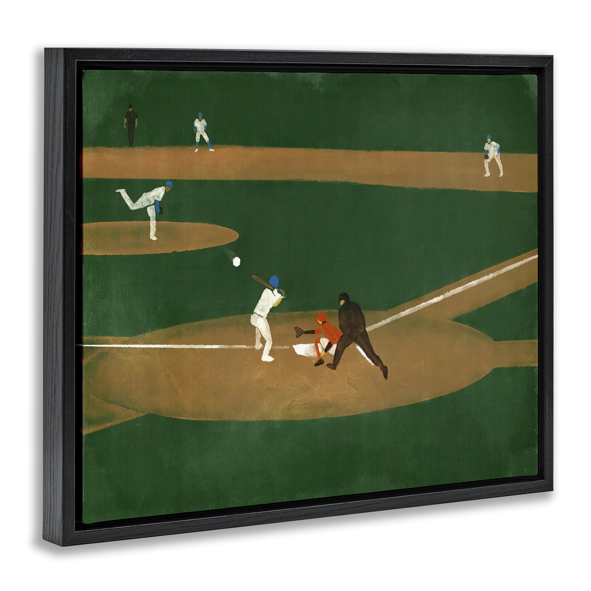 Stupell Industries Baseball Field View Sports Painting Black Floater Framed Canvas Art Print Wall Art, 31 x 25