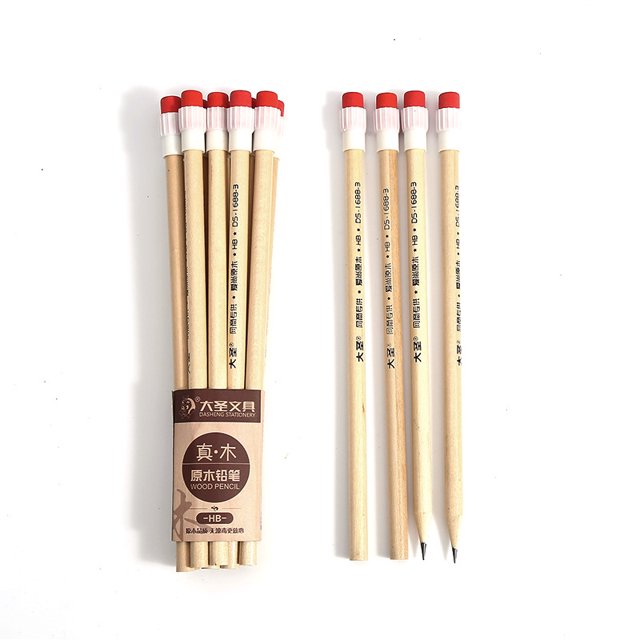 Juego de lápices de madera HB de 3 piezas con gomas de borrar de 19 cm para dibujar y escribir