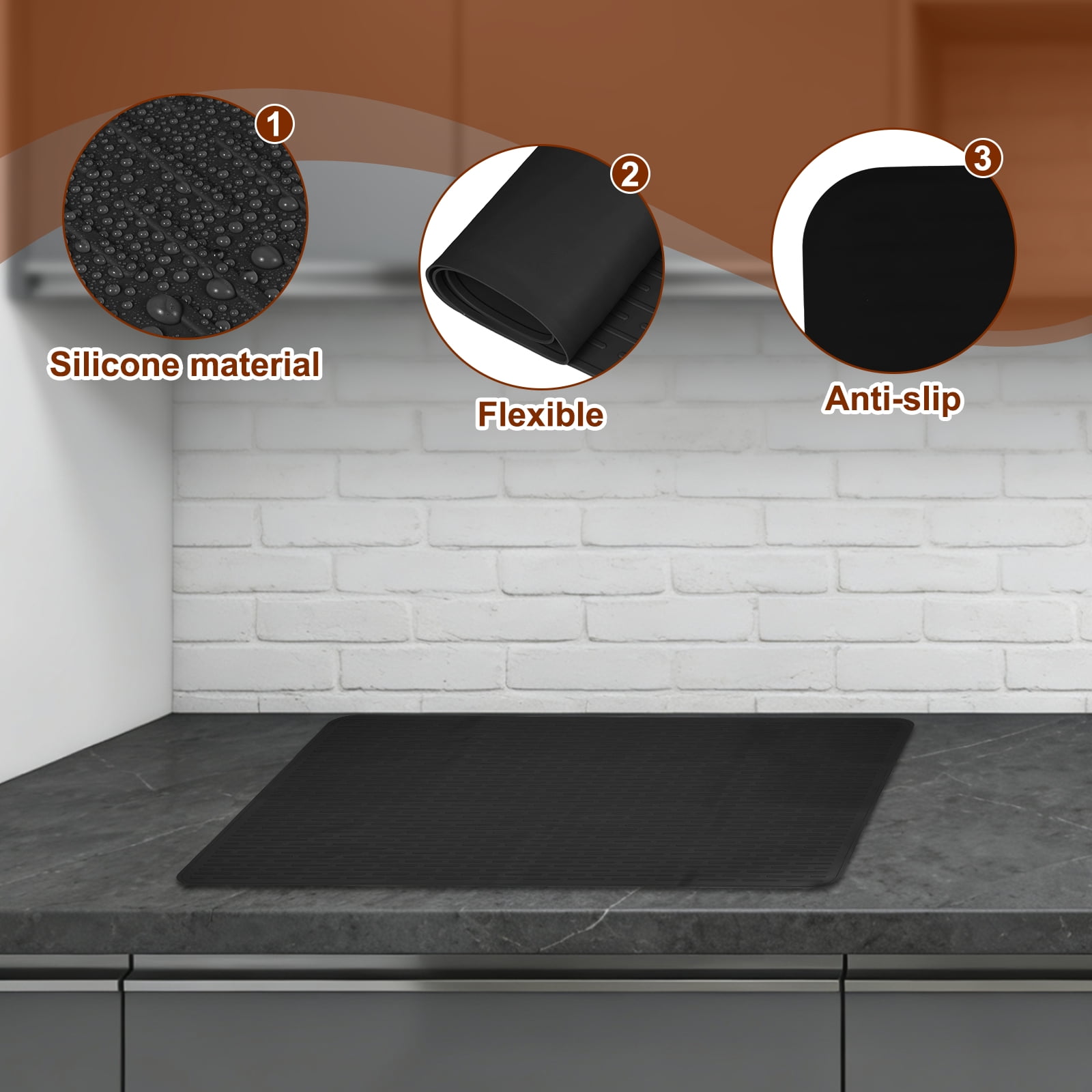 Uxcell 36 x 20 Inch Stove Top Cover for Electric Stove, 1Pcs Silicone Stripe Mat for Glass Top Cover Non-Slip Glass Cooktop Protector for Kitchen Oven Dish Drying Mat, Black