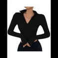 thumbnail image 3 of Camisas de Larga para Mujer, Blusas Informales de Negocios con Cuello en V, Suéter de Punto Acanalado, Blusas Ajustadas, Ropa Y2k Negro L, 3 of 8