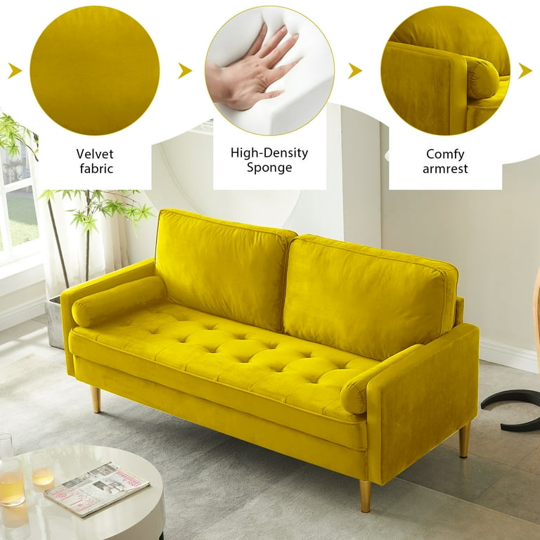 Yellow velvet loveseat deals