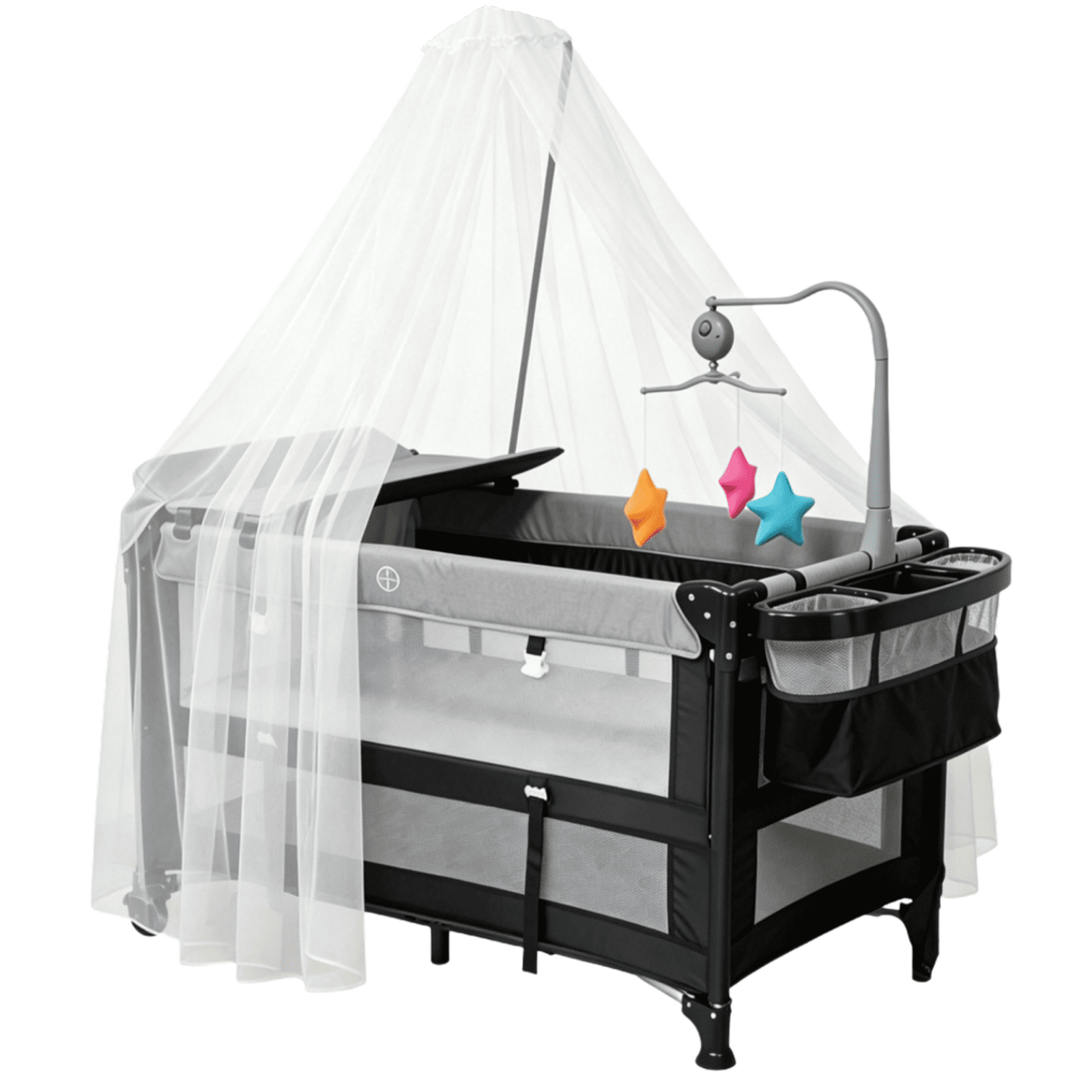 EaseBaby Baby Bassinet, Portable Playard,Infant Crib with Reversible Changing Table for Newborn to Toddlers,Unisex,Gray