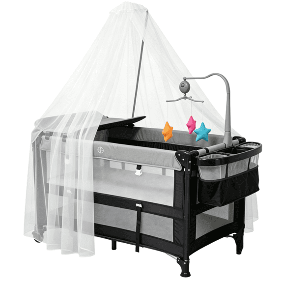 EaseBaby Baby Bassinet, Portable Playard,Infant Crib with Reversible Changing Table for Newborn to Toddlers,Unisex,Gray
