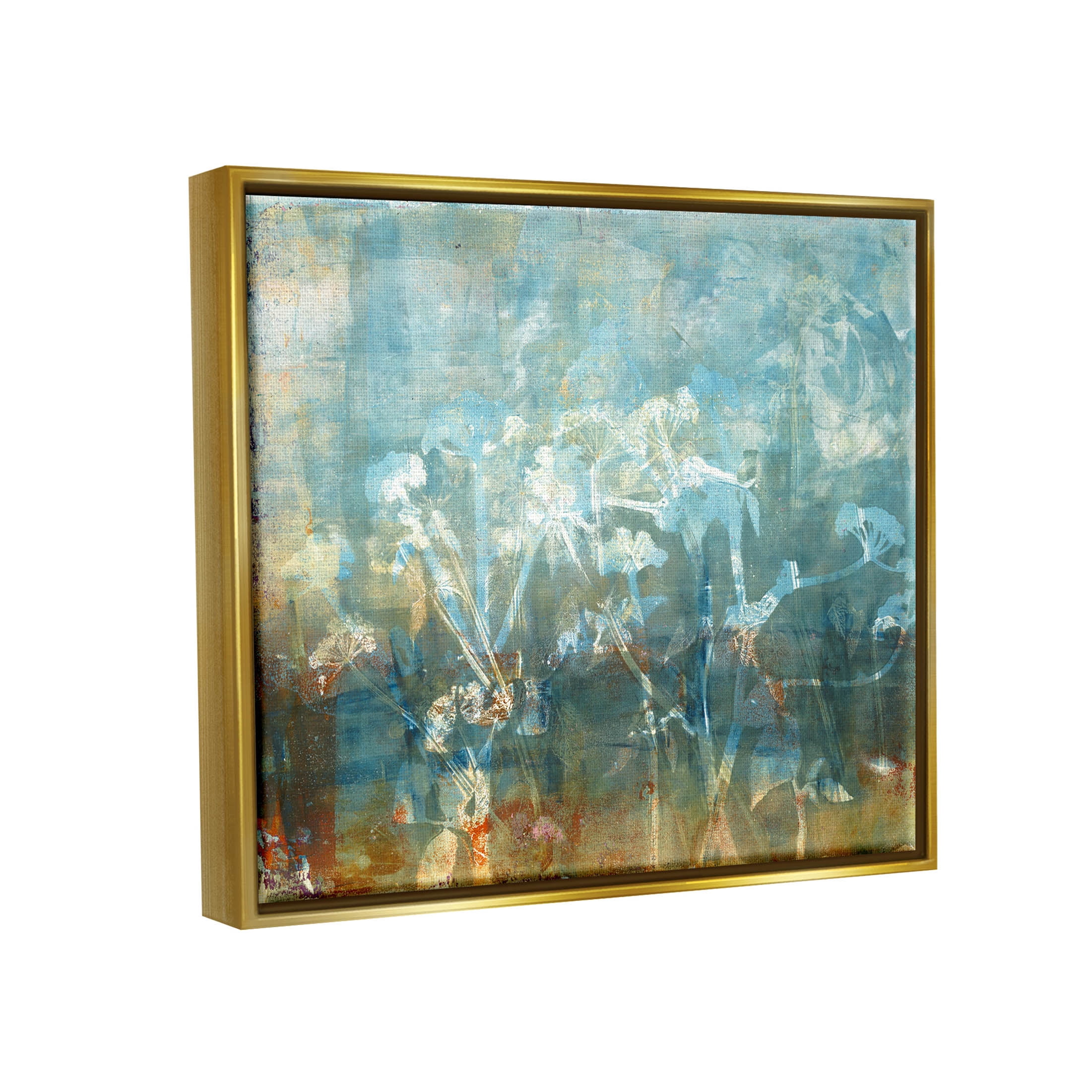 Stupell Industries Distressed Botanical Overlay Collage Graphic Art Metallic Gold Floating Framed Canvas Print Wall Art, Design by Liz St. Andre