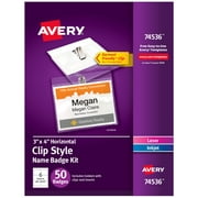 Avery Name Badges with Clips, 3" x 4", 50 Badges (74536)