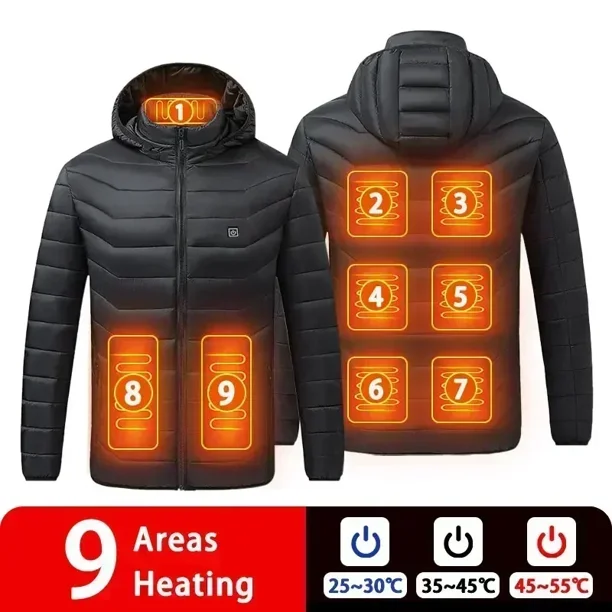 21 ZONAS DE CALEFACCIÓN Chaqueta para hombre Nueva Parka de calefacción eléctrica USB de invierno Ropa de abrigo para mujer Abrigo acolchado de algodón con capucha cálido impermeable