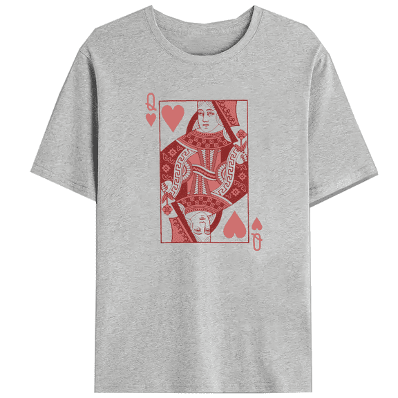 Stylish Print T shirt Graphic Tees Vintage Queen of Hearts Playing Card Gray Red S-3XL Short Sleeve Cotton Shirts Tops