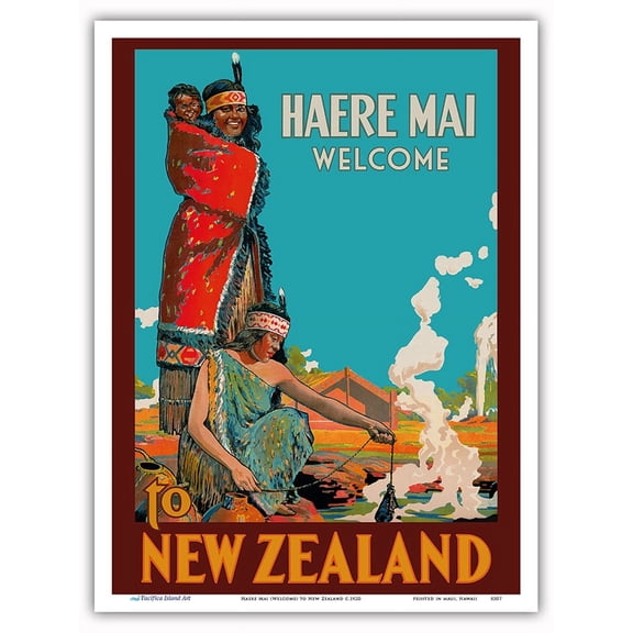 Haere Mai (Welcome) to New Zealand - Native Maori Women - Vintage Travel Poster c.1920 - Master Art Print (Unframed) 9in x 12in
