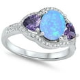 thumbnail image 4 of CHOOSE YOUR COLOR Blue Simulated Opal Elegant Ring .925 Sterling Silver Band Purple CZ Female Size 5, 4 of 4
