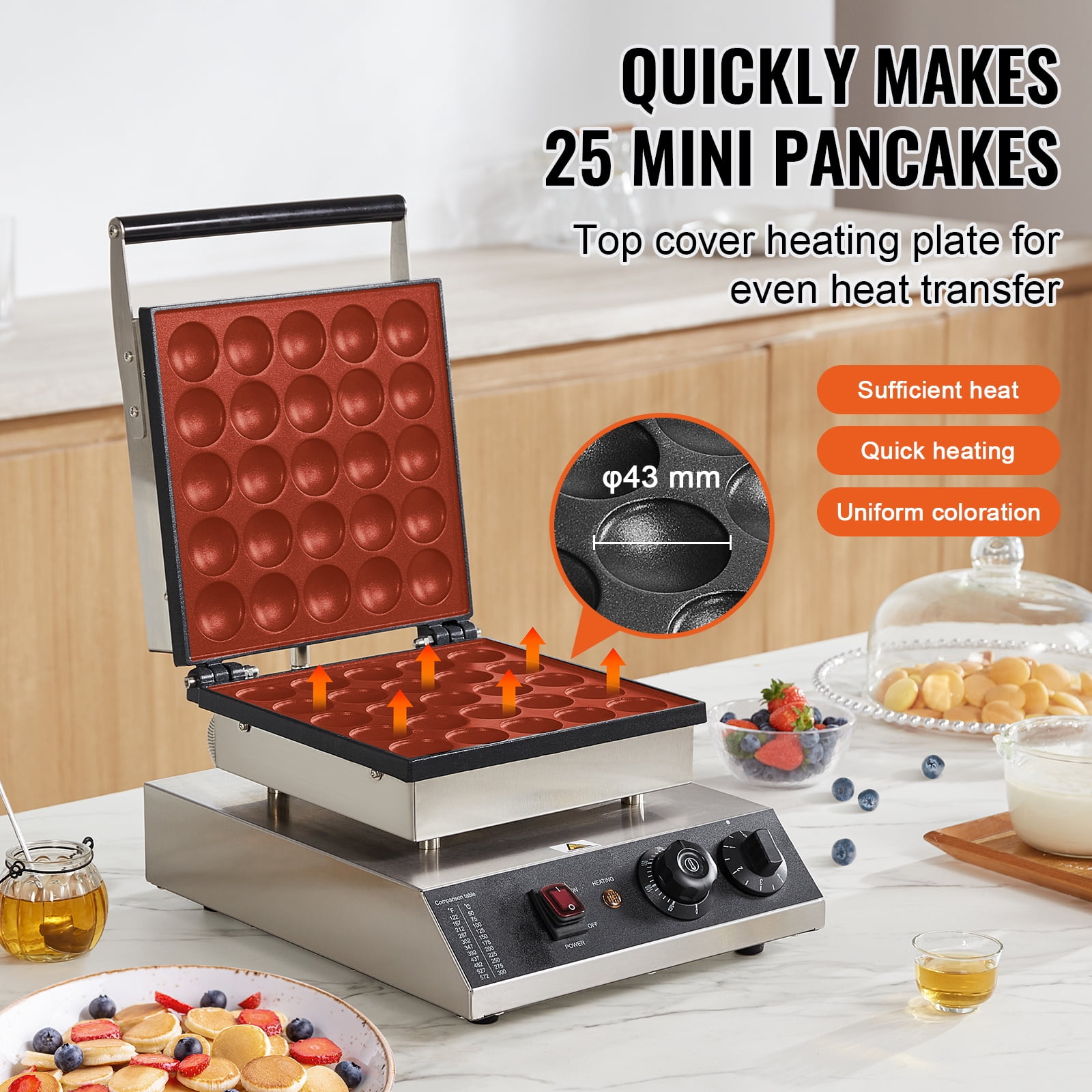 KFFKFF 1700W Nonstick Waffle Maker Machine, 25 Pieces Mini Pancake Maker, Stainless Steel Maker Machine with Adjustable Temperature & Timer
