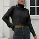 thumbnail image 2 of Suéter Corto Cuello Alto Manga Larga Color Puro Cómodo Suéter De Punto Casual Para Mujer Negro L, 2 of 6