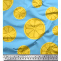 Soimoi Blue Cotton Voile Fabric Lemon Slice Block Print Sewing Fabric Yard 56 Inch Wide