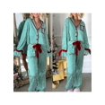 thumbnail image 2 of Rdhnmea Women Christmas Striped 2 Piece Pajama Set Bow Tie Long Sleeve Button Down Crop Shirt Elastic Pants Holiday Loungewear Xmas Sleepwear, 2 of 9