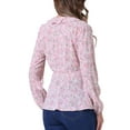 thumbnail image 3 of INSPIRE CHIC Women's Ruffle V-Neck Blouse Floral Self Tie Wrap Peplum Top L Pink Red, 3 of 6