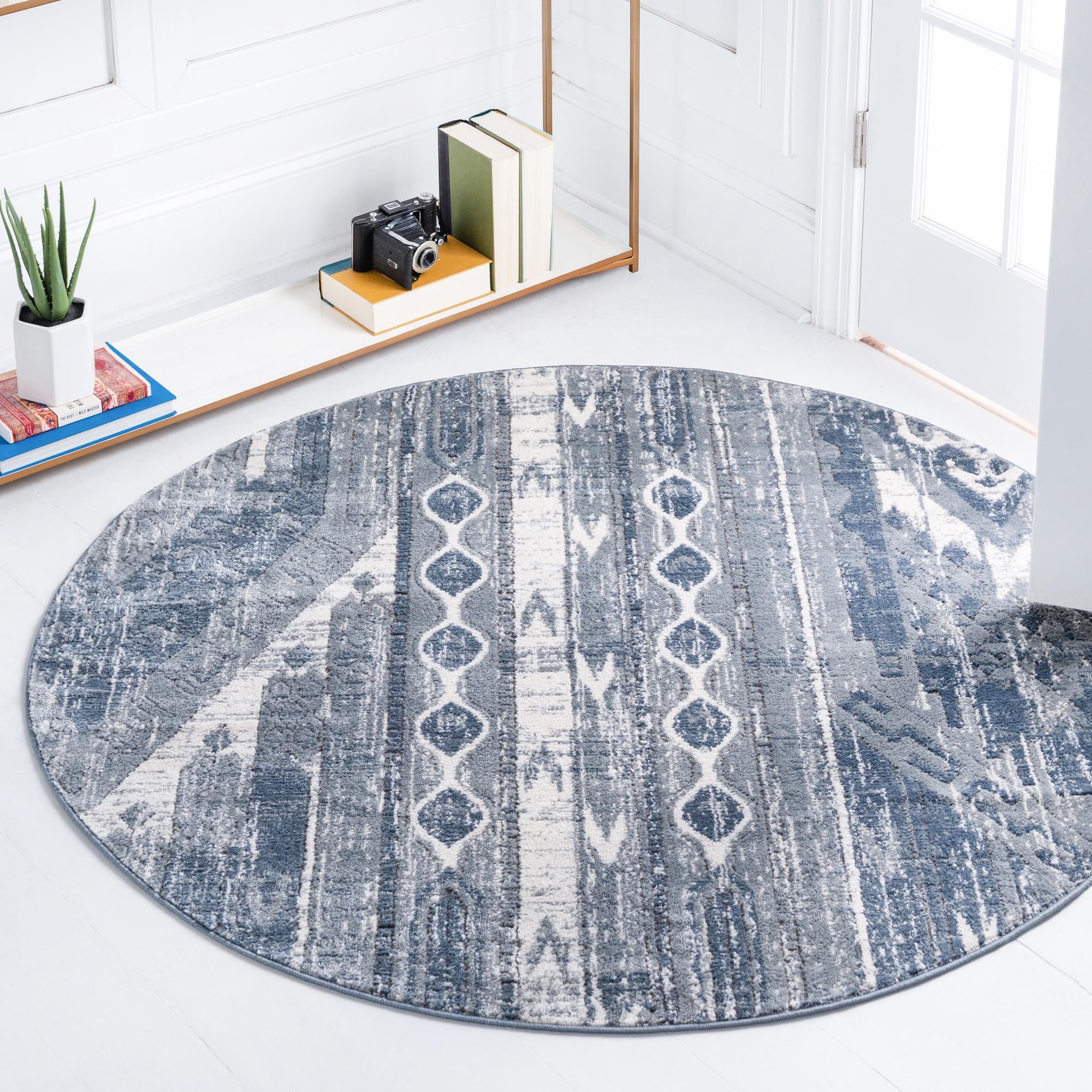 Oregon Collection Rug 5 Ft Round Light Slate Blue LowPile