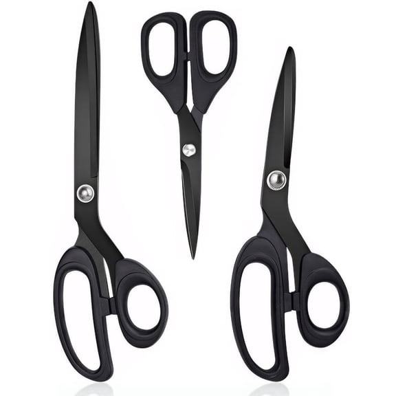 Jorunhe Scissors Set of 3 Black Titanium Non Stick Blade Anti Rust Ergonomic Lightweight Soft Rubber Grip Tailor Scissors Office Scissors for Office and Family Daily Use 10''/9''/6.5"