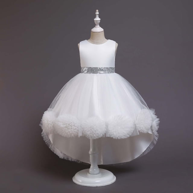 DPTALR Robe pour Enfants Fille Sans Manches Robe de Princesse Robe à Queue Fleur Jupe Jupe Robe en Tulle Canoniques