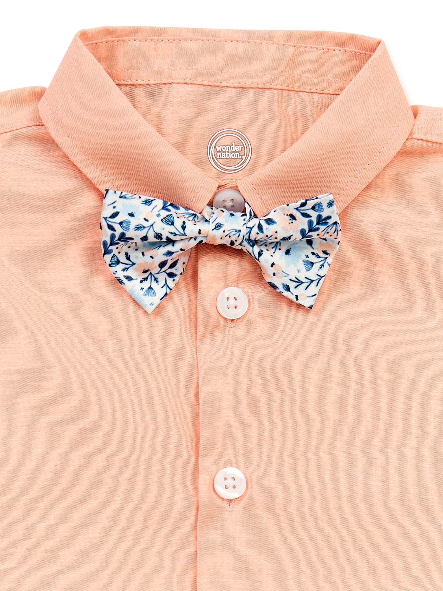 Wonder Nation Baby and Toddler Boy Button-Down Shirt, Bowtie, Suspenders and Pants Outfit Set, 4-Piece, 0/3M-5T
