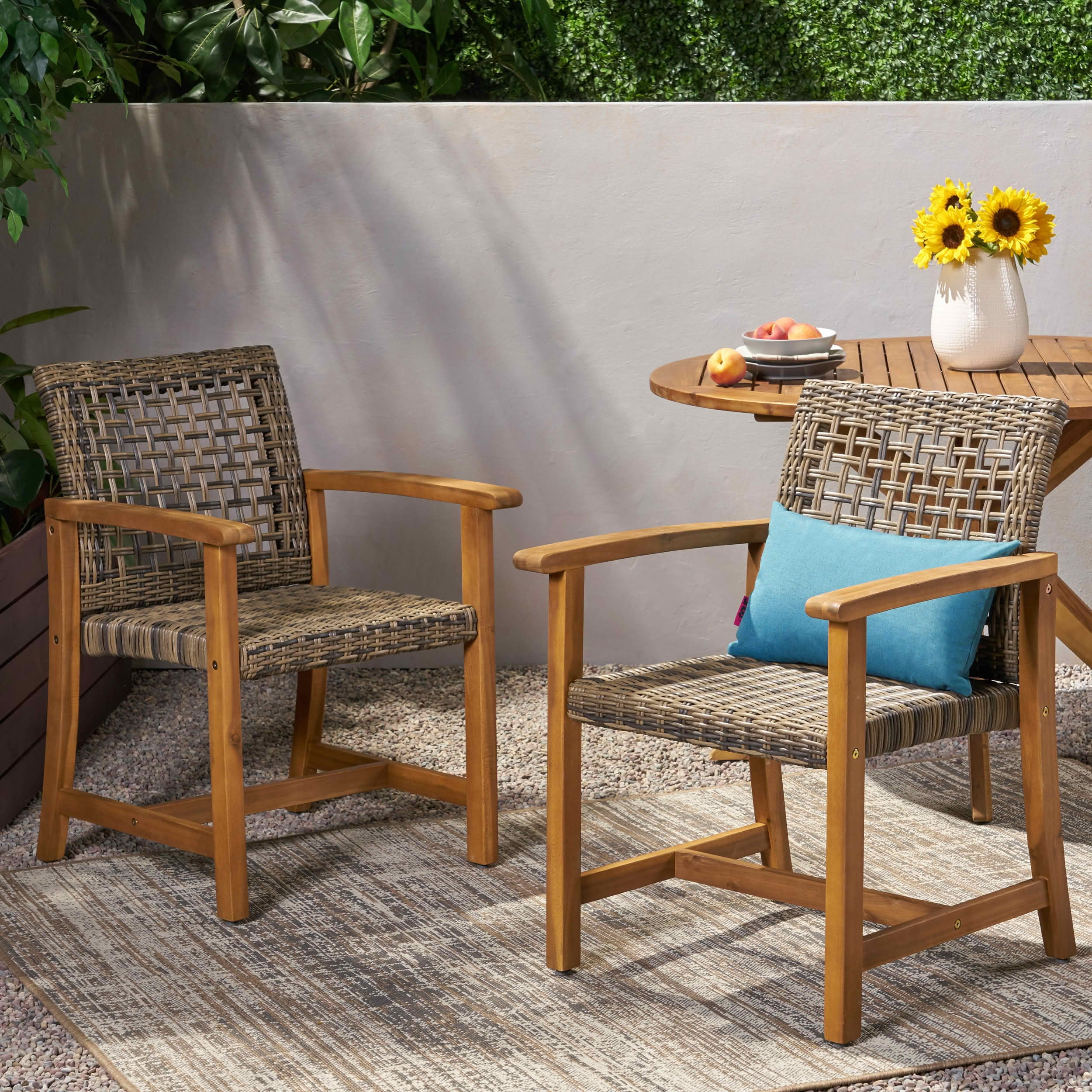 MAYEERTY Set of 2 Patio Acacia Wood Outdoor Dining Chairs with Woven Seating 400lbs Capacity
