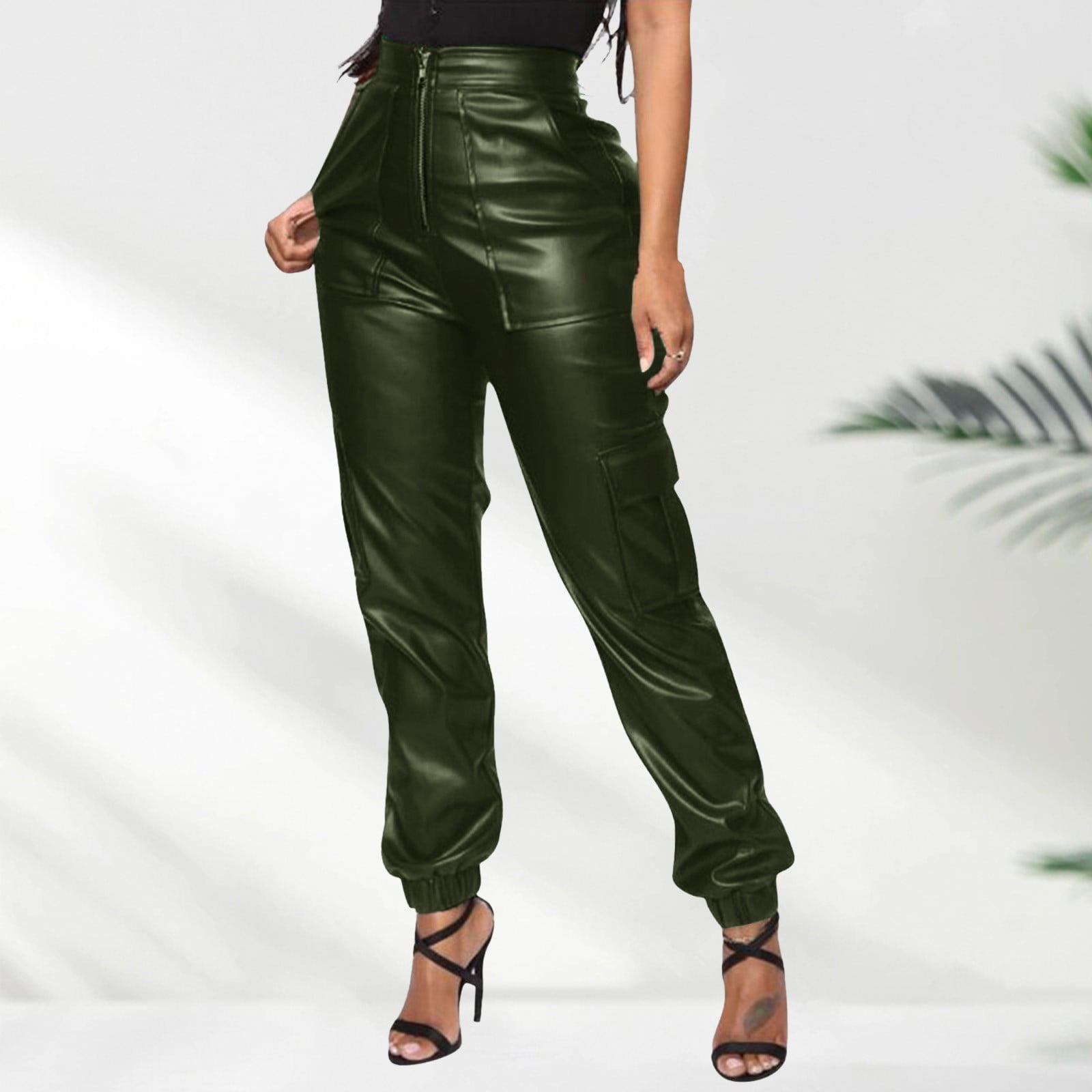 WTXUE Cargo Pants, Leather Pants Women's Faux Leather Loose
