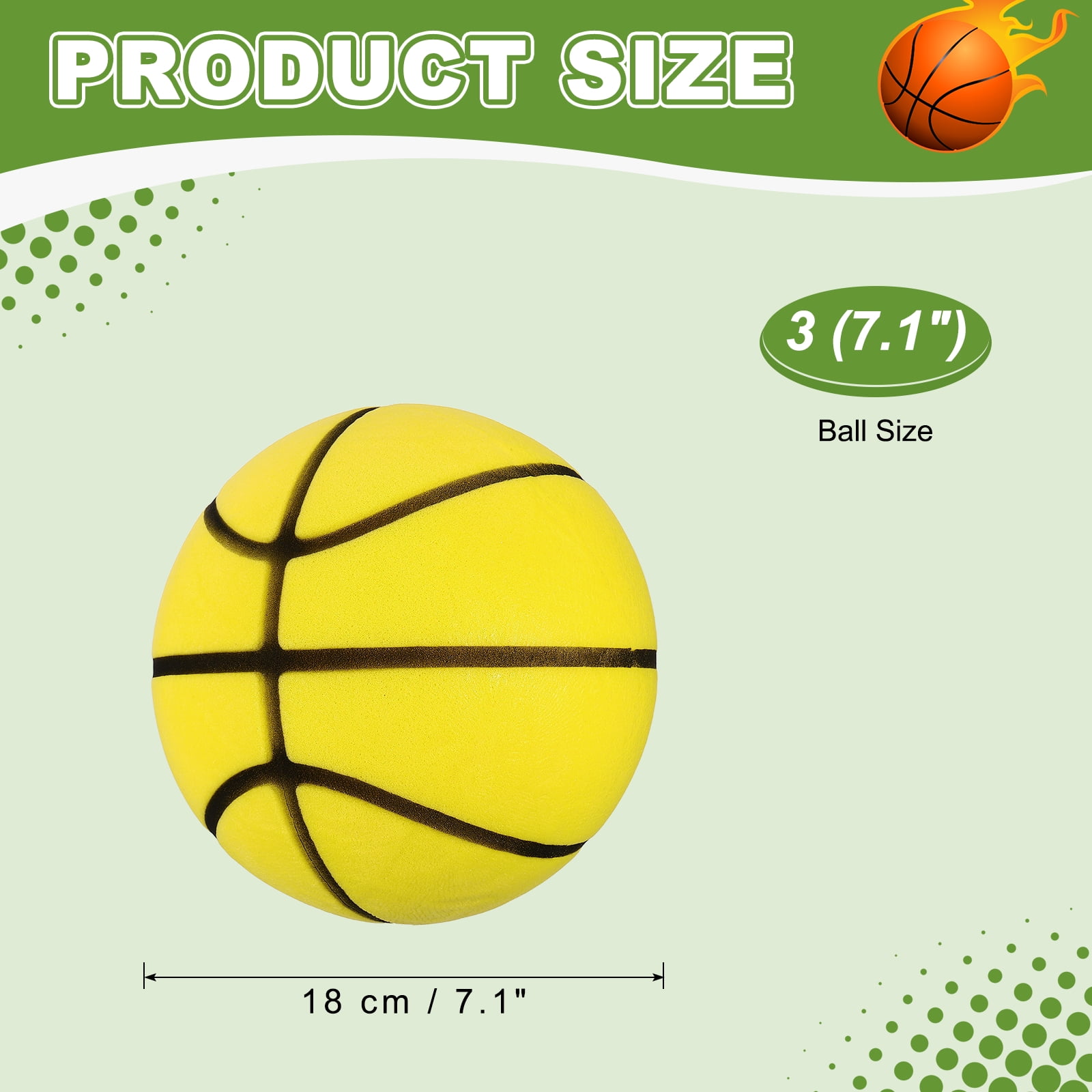 Uxcell Silent Basketball, Size 3 (7.1") Quiet Basketball High Density Foam No Noise 3D Sculpted Groove Bouncing Ball with Net Bag & Lemon Yellow - Fit for (Indoor Training/Dribbling Practice)