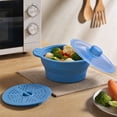 thumbnail image 4 of Microwave Cooking Pot with Lid and Steaming Tray, Collapsible Silicone Vegetable Steamer for Kitchen, Space Saving Foldable Food Steamer with Handles for Veggies, Dumplings, Seafood, Rice, Blue, 4 of 7