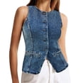 thumbnail image 2 of Sleeveless Crew Neck Women Slim Fit Button Down Denim Vest Tops, 2 of 5