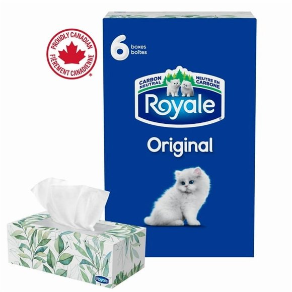 Royale Original, 2 Ply Facial Tissue, 6 Flat Boxes, 126 Tissues per Box, 756 tissues per pack