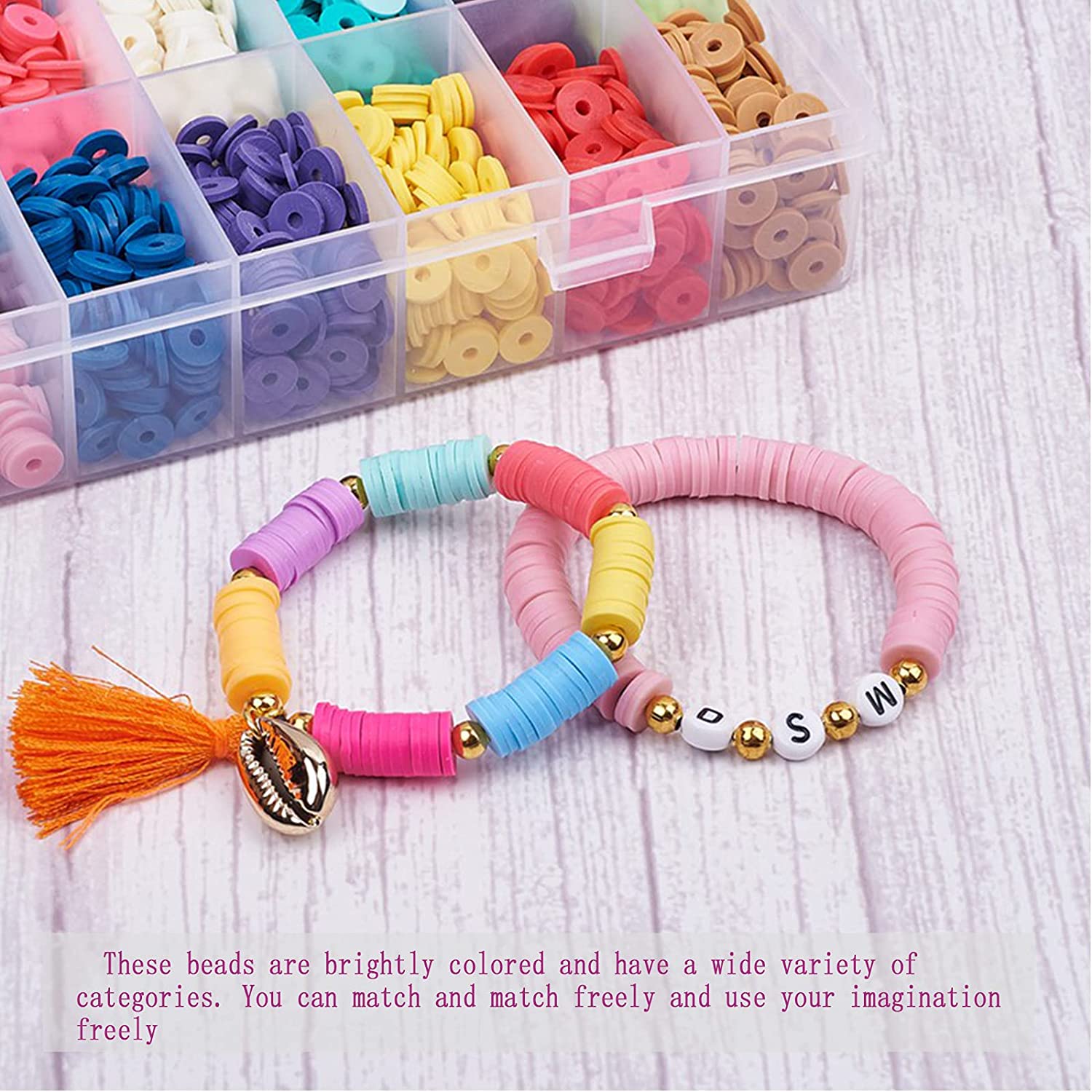 Koralakiri 24 Colors Clay Beads for Bracelet Making Kit for Girls 8-12 Gifts, Polymer Heishi Beads, Letter Beads for Girls Jewelry Making Crafts - image 4 of 6