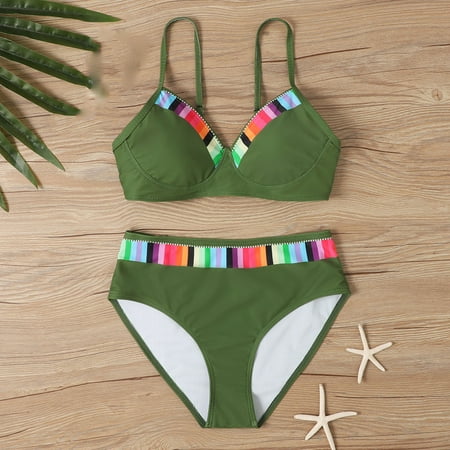 POROPL Swimsuits for Women 2025 Fashion Bikini Halter Top Bandeau Swim Gradient Swim Green Size S-5XL