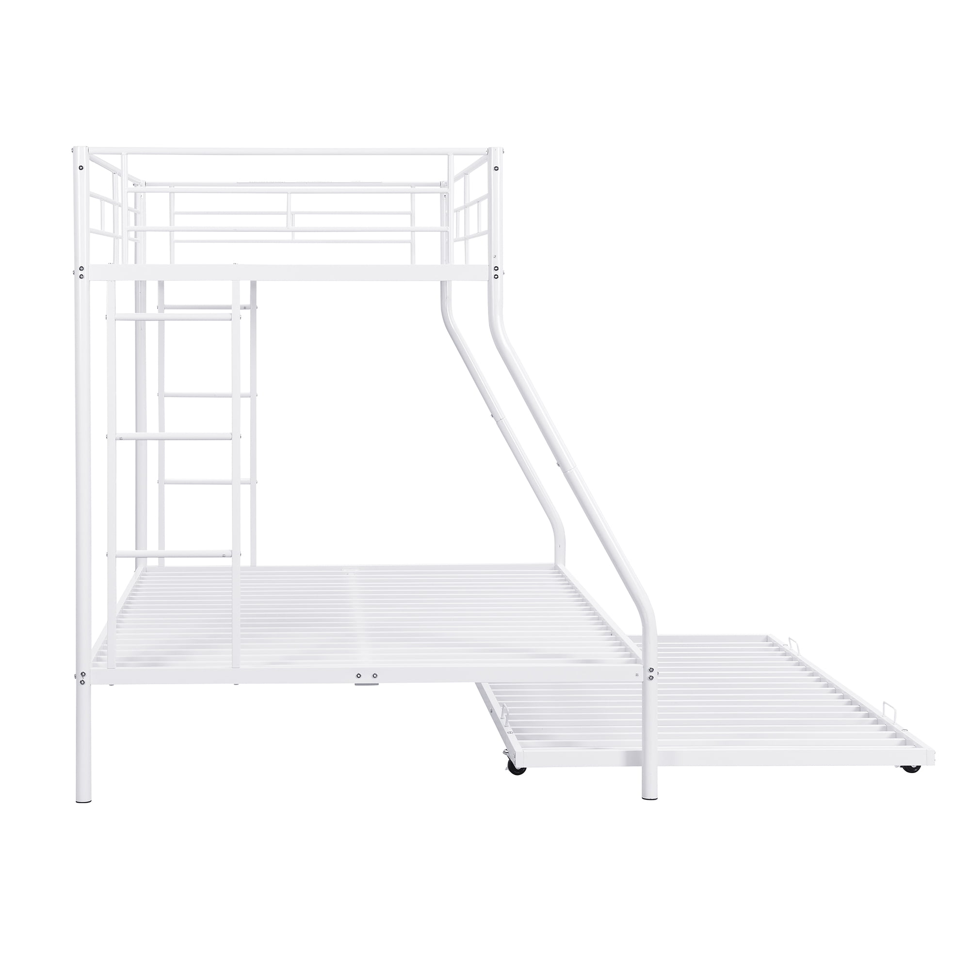 Euroco Metal Twin over Full Bunk Bed with Moveable Trundle & 2 Ladders for Bedroom, 3 Beds for Kids Teens Adults and Guests, White
