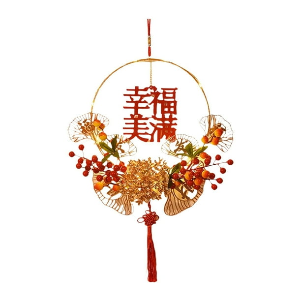 Corona de Año Nuevo Chino Luminosa con Flores Artificiales Decorativas Simulación Roja Estilo A
