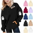 thumbnail image 4 of Atogsazn Kids Halloween Oversized Hoodie Girls Spooky Pumpkin Pullover Sweatshirt Fall Fleece Outerwear Clothes 02-White 4-5 Years Fashion, 4 of 4