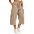 thumbnail image 2 of BUIGTTKLOP Womens Capri Pants Baggy Cargo Wide Leg Cropped Sweatpants Drawstring Casual Jogger with Pockets, 2 of 8