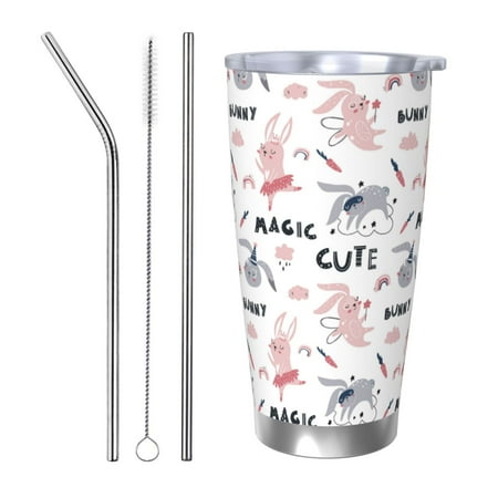 

Ocsxa Cute Magic Bunny Pattern 20oz Travel Coffee Mug with Flip Lid Stainless Steel Insulated Insulated Coffee Mug Thermal Cup with Splash Proof Sliding Lid-Straw Three-piece Set