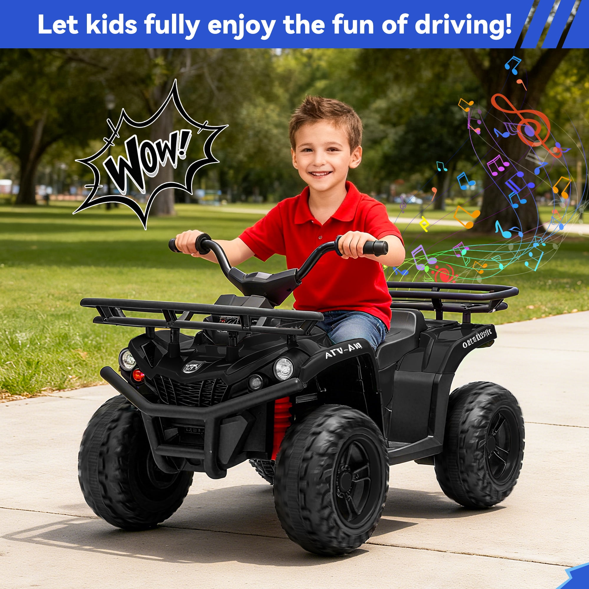 FestiveGlow 24V Kids ATV,Electric ATV for Kids 4 Wheelers Quad Car Toy, Ride On Toy Car As Gift for Kids,Black