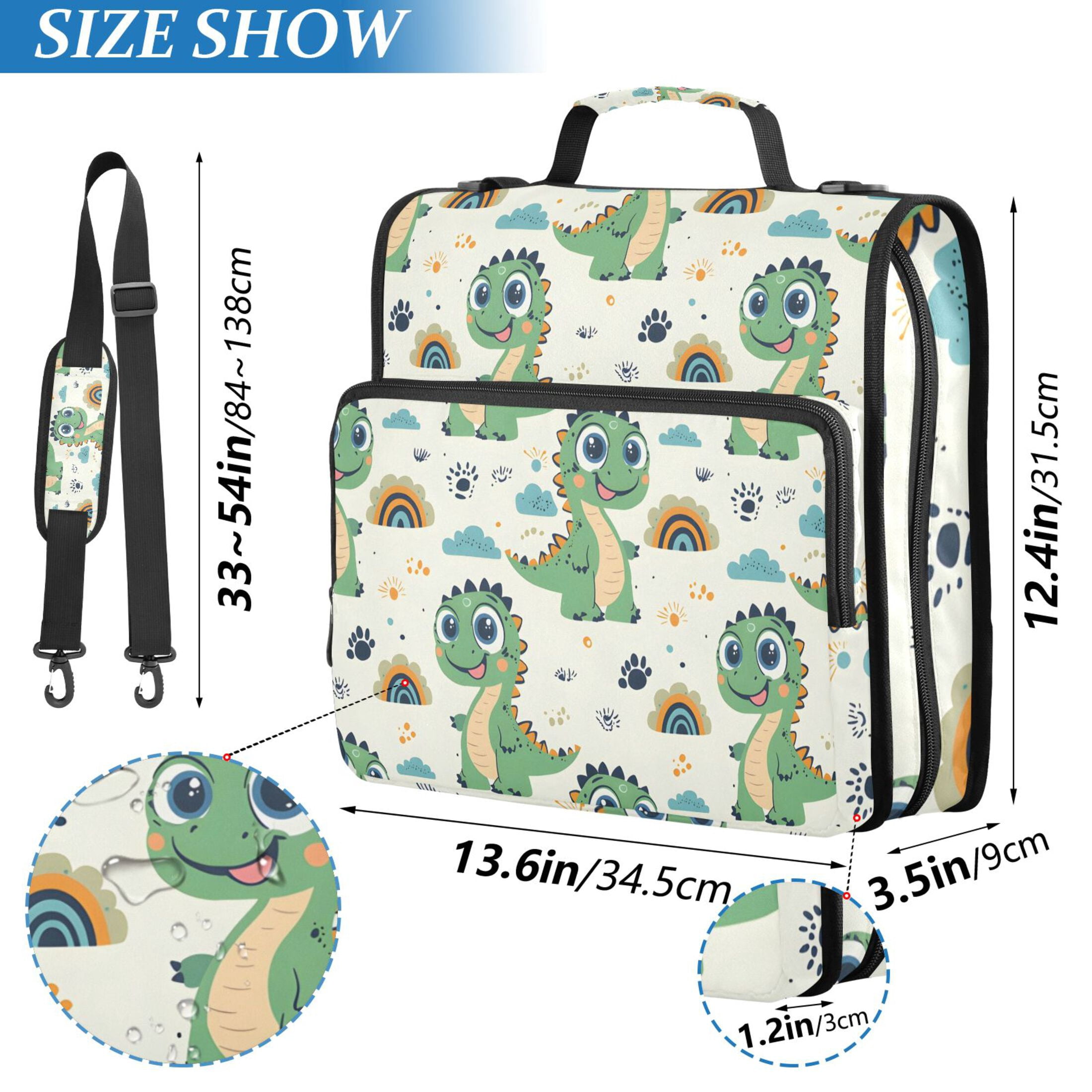 ALAZA Zipper Binder Cartoon Dinosaurs Rainbow 3 Ring Trapper Keeper File Folder Organizer Bag