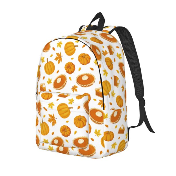 Disketp Pumpkin Maple Leaves print Canvas Backpack Lightweight Travel Daypack Student Rucksack Laptop Backpack-Medium