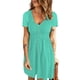 thumbnail image 1 of Vestido de mujer de manga corta con escote en V, color verde, de primavera/verano, con cintura alta y detalle de botones en la parte delantera, 1 of 6