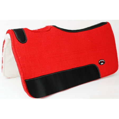 HORSE WESTERN WOOL FELT SADDLE PAD CONTOUR BARREL BUTTERFLY W/ FUR RED