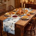 thumbnail image 2 of Navy Blue Pumpkin Fall Table Runner - 72 Inch Long Thanksgiving Botanical Rustic Vintage Cotton and Linen Blended Dress Scarves Farmhouse Table Runner for Kitchen Dining, Coffee Table, 13" x 72", 2 of 8
