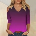 thumbnail image 2 of Lmnyox Summer Trendy Cold Shoulder T Shirt 3/4 Sleeve V Neck Tunic Tops Loose Casual Shirts Trendy, 2 of 5