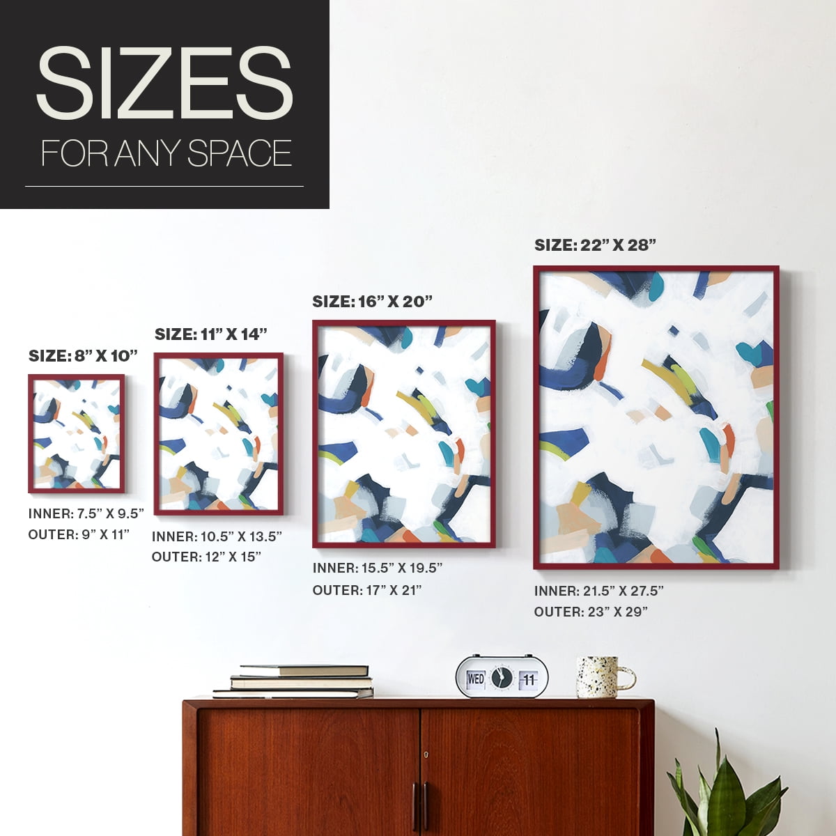 Bright Orbit I Framed Print in Red Solid Wood Framed Print No Nail Hanging