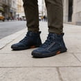 thumbnail image 5 of Sewkxo Men's Casual Leather Fashion Sneakers Ankle Boots Handmade Lightweight Loafers Mid Top Walking Driving Shoes,Navy 43, 5 of 7