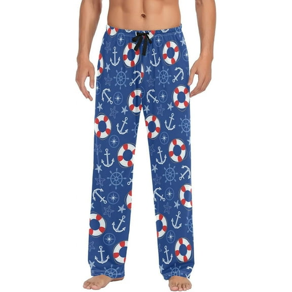 Top-kevin Nautical Blue Anchor Pajama Pants Nautical Lifebuoy Starfish Men's Pajama Bottoms Lounge Sleepwear PJs Sleep Pants