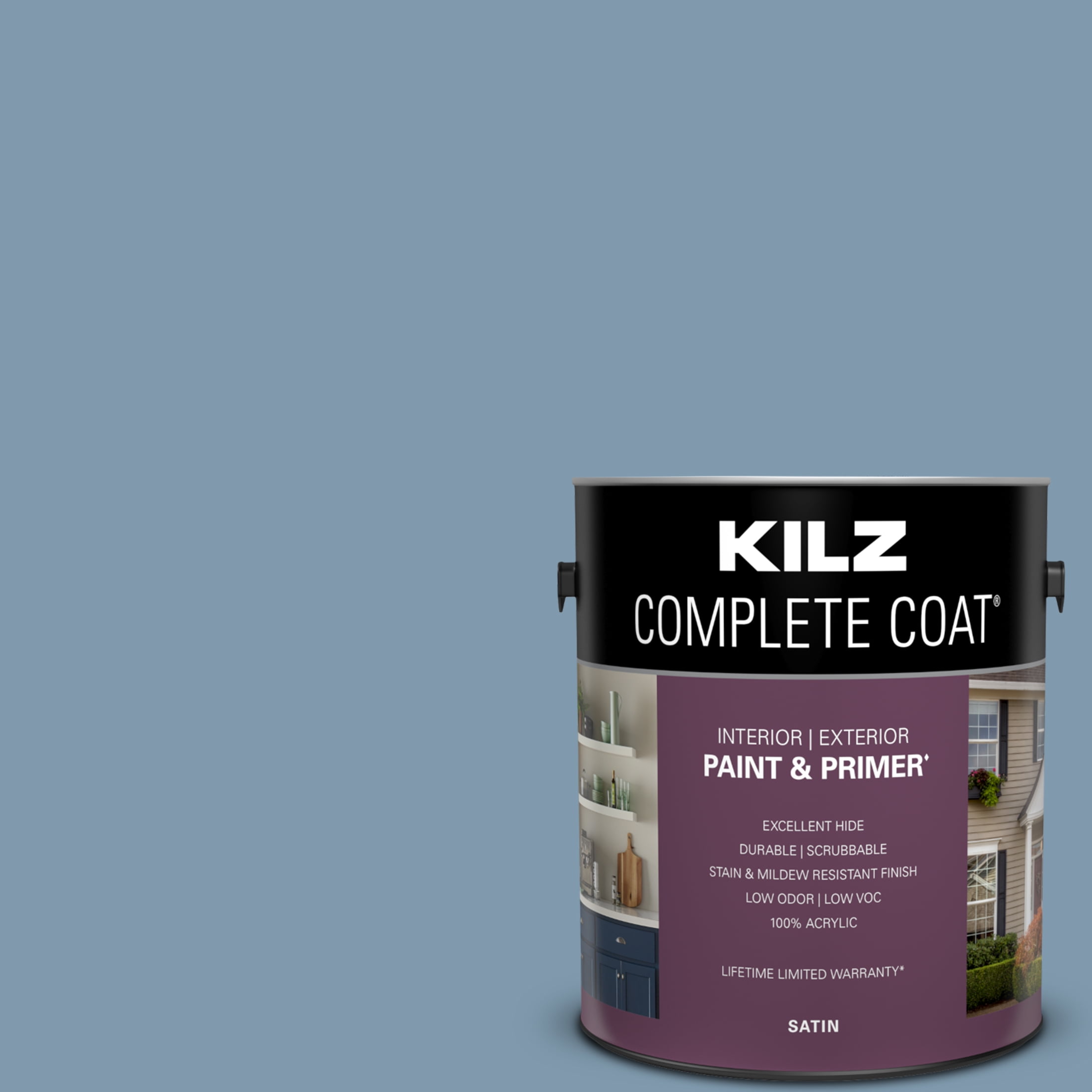 KILZ Complete Coat Paint & Primer, Interior/Exterior, Satin, Blue Dust, 1 Gallon