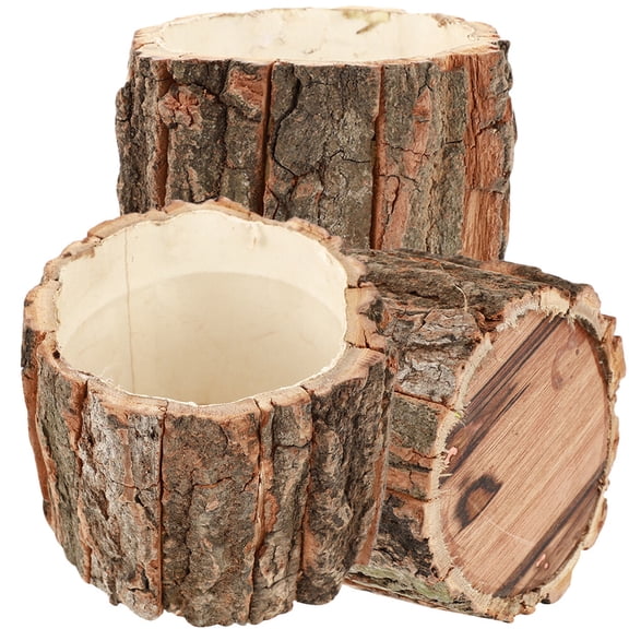 3 Pcs Flower Pots Indoor Plants Tree Stump Planter Home Decor Vases Flower Bucket Succulent Plants Wooden Baby