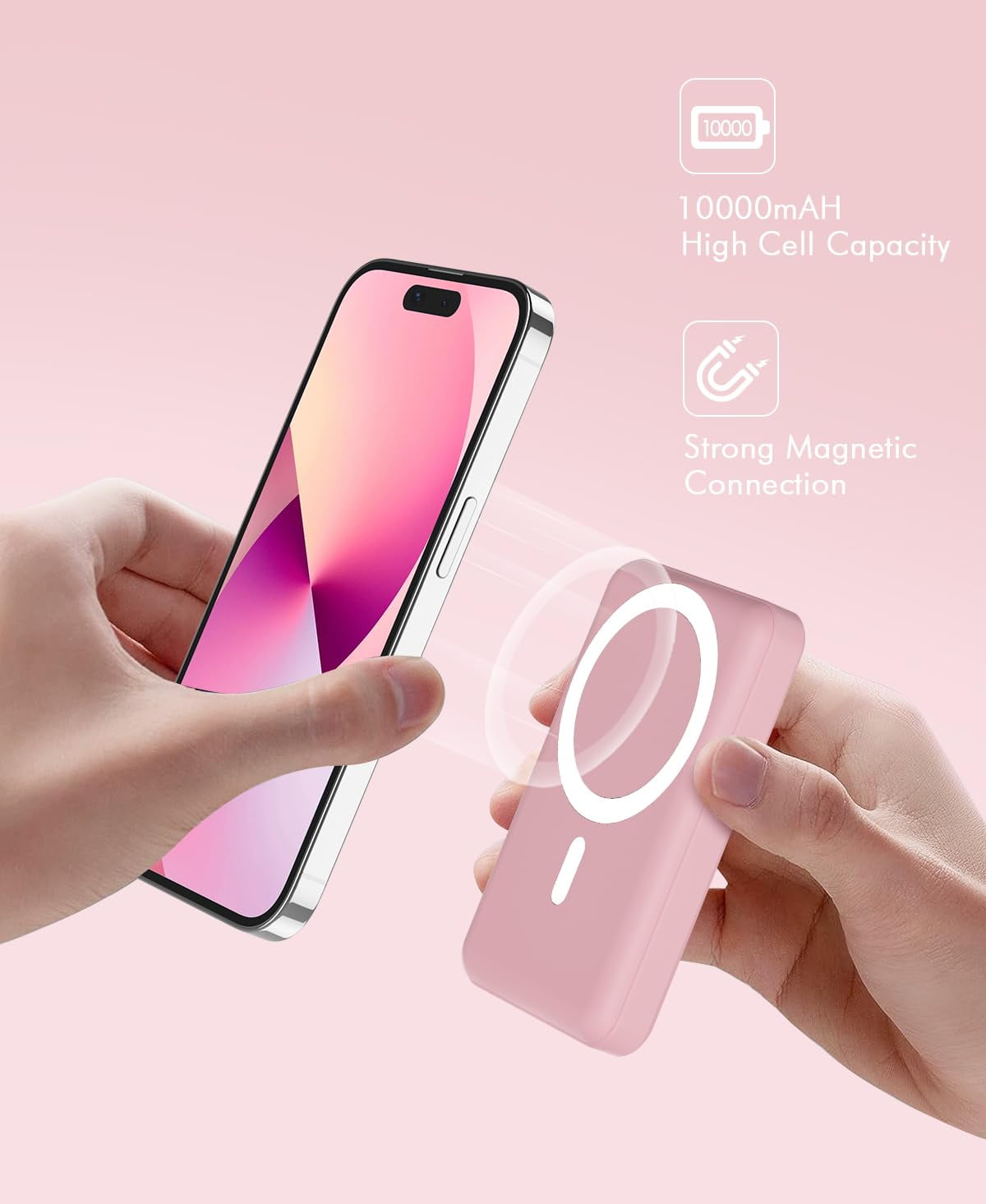 Podoru Wireless Portable Charger, 10000mAh Magnetic Power Bank LED Display 22.5W PD Fast Charging Battery Pack for iPhone 16/15/14/13/12/Mini/Pro/Pro Max-Pink